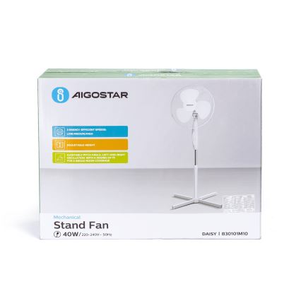 Aigostar - Põrandaventilaator 45W/230V 125 cm valge