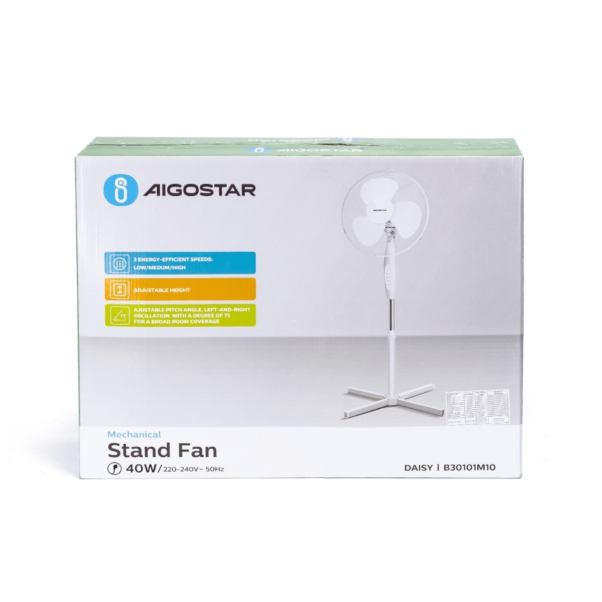 Aigostar - Põrandaventilaator 45W/230V 125 cm valge