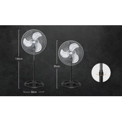 Aigostar - Põrandaventilaator 50 W/230 V Ø 50 cm kroom/must