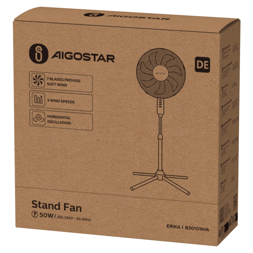 Aigostar - Põrandaventilaator 50W/230V 120 cm valge