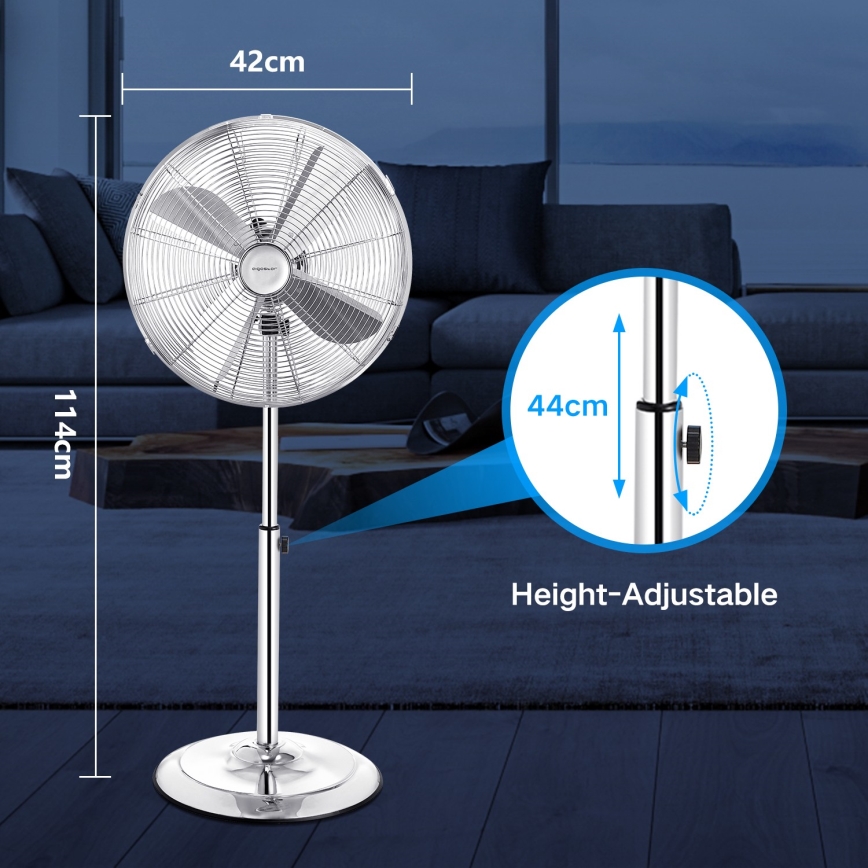 Aigostar - Põrandaventilaator 50W/230V 44,8 cm läikiv kroom