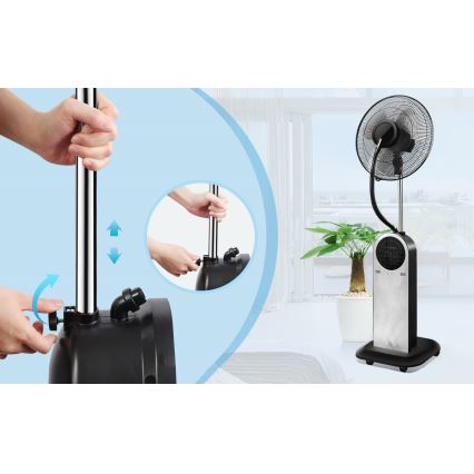 Aigostar - Põrandaventilaator uduefektiga 95W/230V must/hall + kaugjuhtimispult