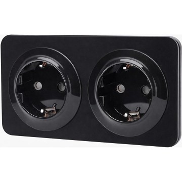 Aigostar - raamiga seinapistikupesa, 2× SCHUKO, 250 V/16 A, must