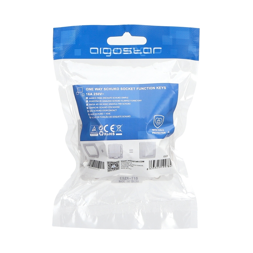 Aigostar - raamita SCHUKO seinakontakt 250V, valge