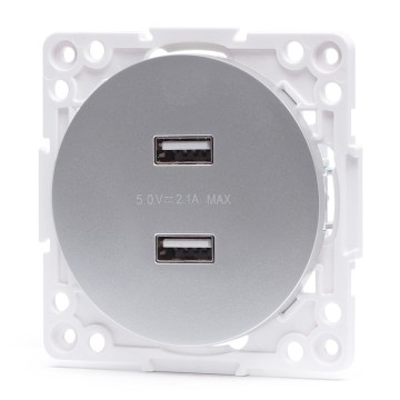 Aigostar - raamita USB-toitepesa 2x USB-A, hõbedane