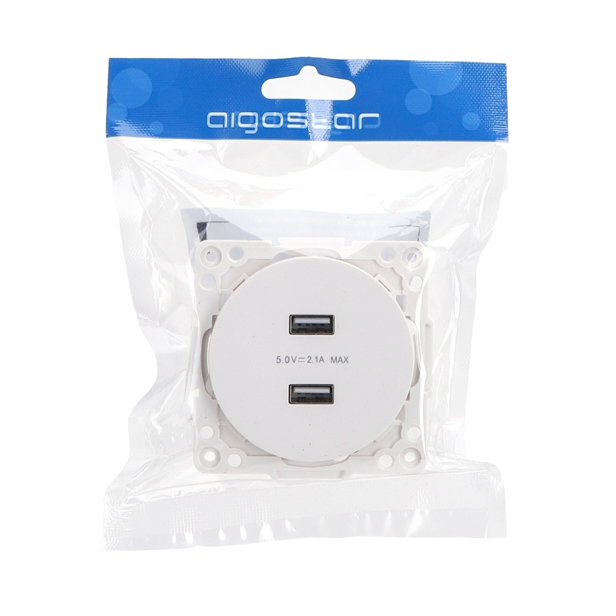 Aigostar - raamiteta USB-toitepesa 2x USB-A valge