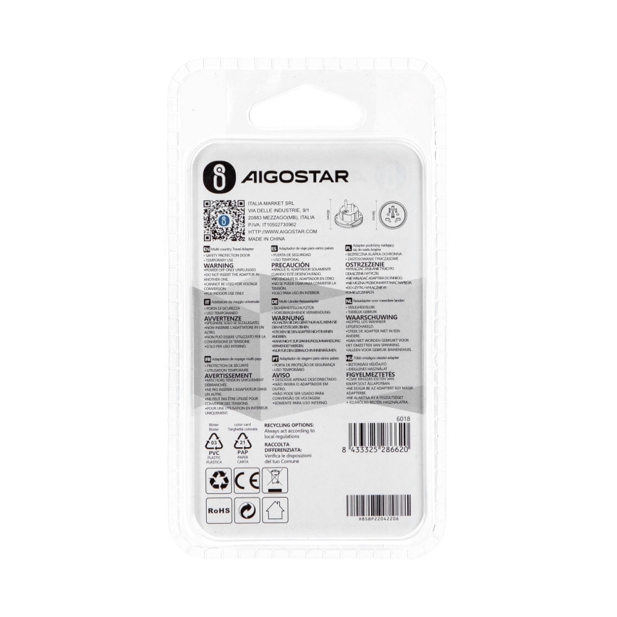 Aigostar - Reisiadapter EU jaoks, valge