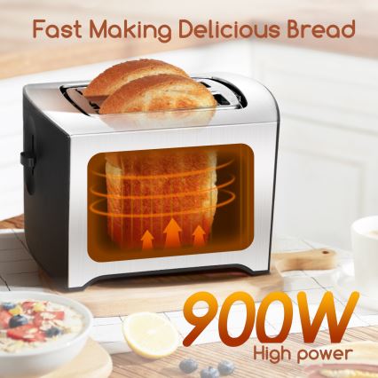 Aigostar - Röster, 2 auguga 900W/230V matt kroom