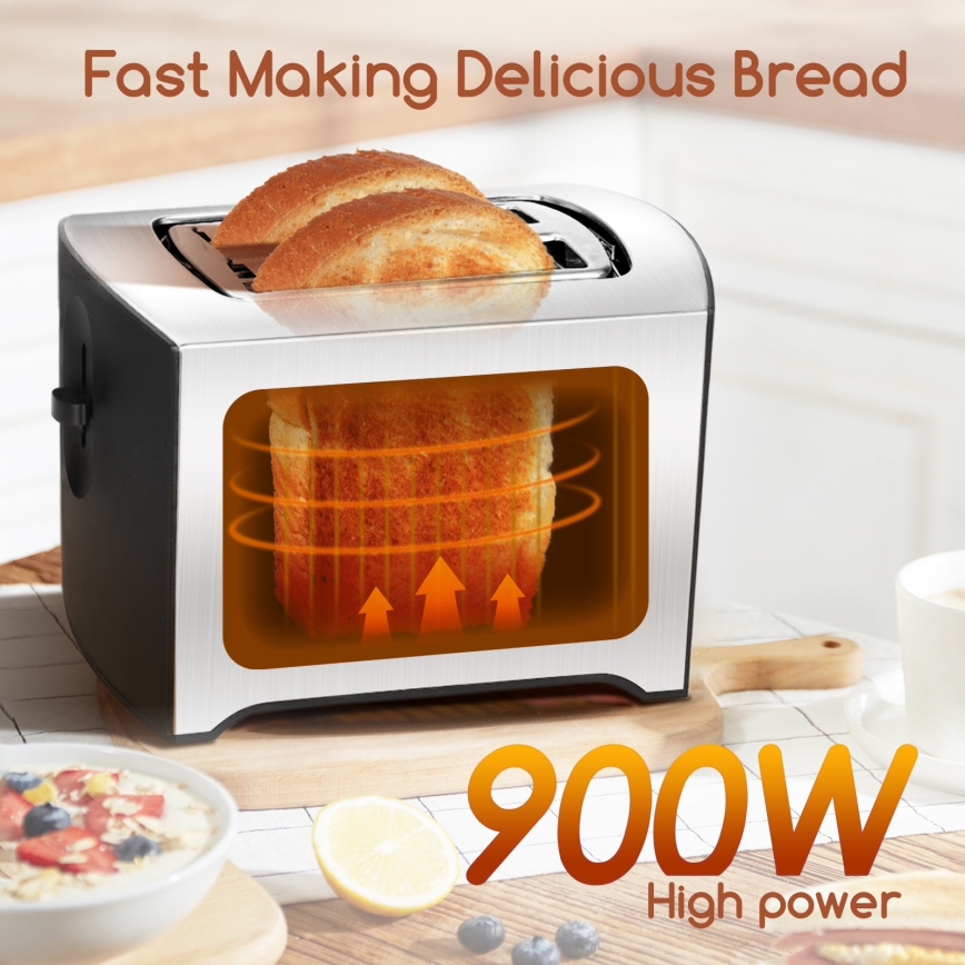 Aigostar - Röster, 2 auguga 900W/230V matt kroom