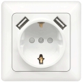 Aigostar - SCHUKO seinapistikupesa 250V + 2x USB raamiga, valge