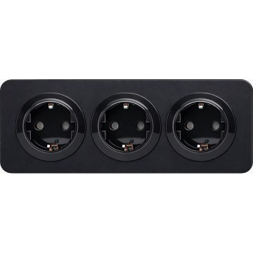 Aigostar - seinapistikupesa raamiga 3Z SCHUKO 250V/16A, must