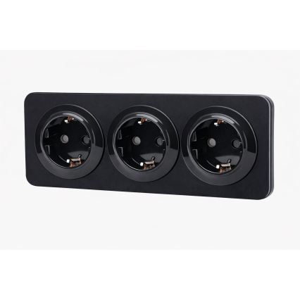 Aigostar - seinapistikupesa raamiga 3Z SCHUKO 250V/16A, must