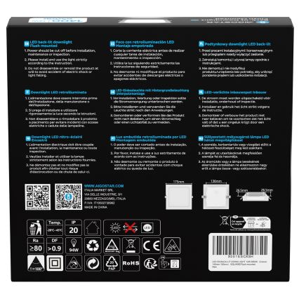 Aigostar - sisseehitatav LED-laevalgusti LED/12W/230V 6500K 17,5x17,5 cm valge