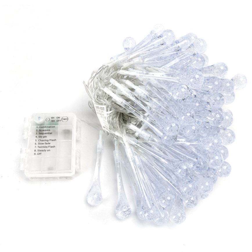 Aigostar - LED välitingimustes kasutatav jõulukett, 100 LED, 8 režiimi, 3xAA, 10 m, IP44, mitmevärvilised tilgad
