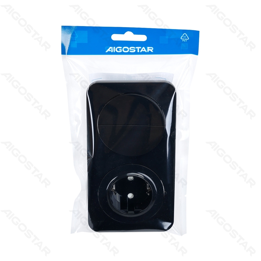 Aigostar - topeltlüliti nr 5 ja SCHUKO 230 V pistikupesa raamiga, must