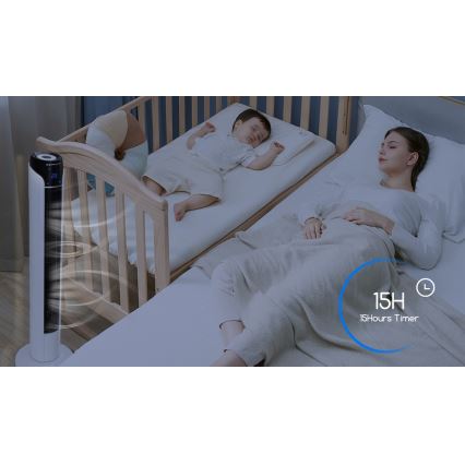 Aigostar - Tornventilaator 50W/230V must/valge + kaugjuhtimispult