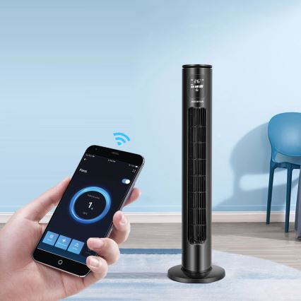Aigostar - Tornventilaator 50W/230V must Wi-Fi + kaugjuhtimispult