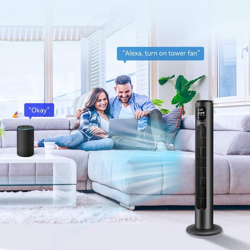 Aigostar - Tornventilaator 50W/230V must Wi-Fi + kaugjuhtimispult