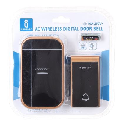 Aigostar - Juhtmevaba pistikusse ühendatav uksekell 230V/12V IP44 must