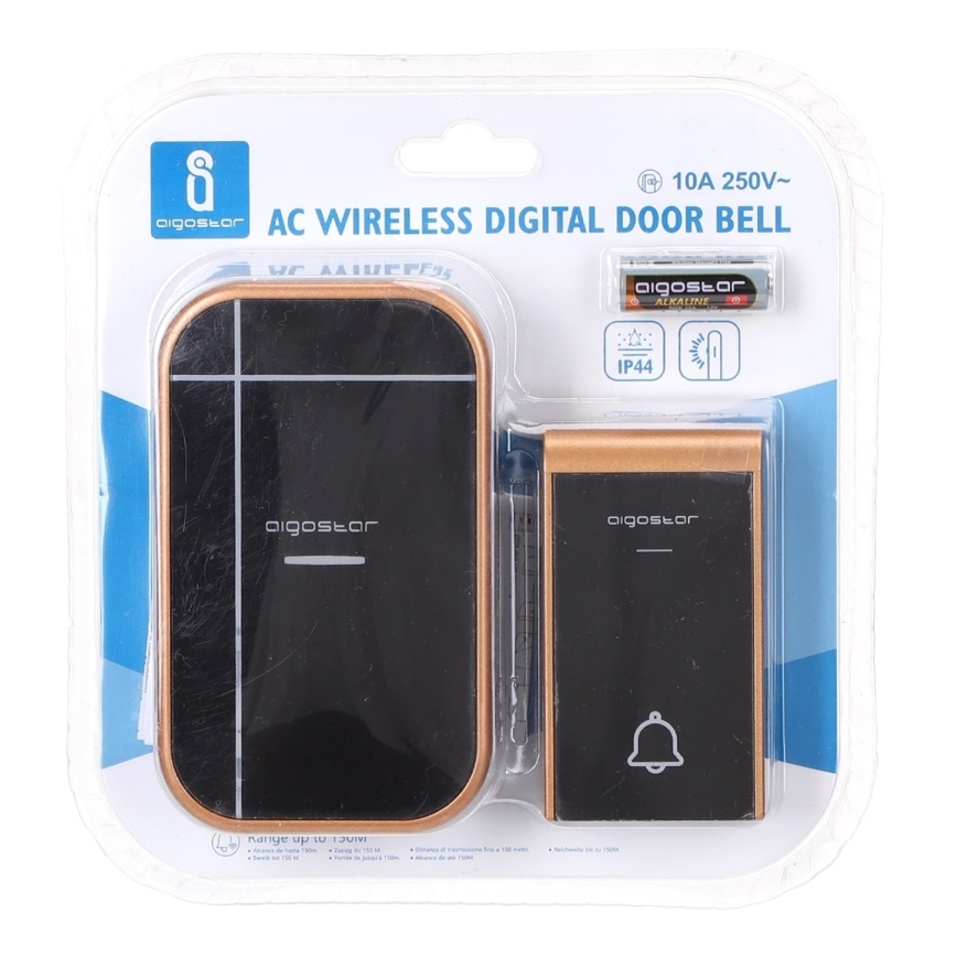 Aigostar - Juhtmevaba pistikusse ühendatav uksekell 230V/12V IP44 must