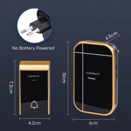 Aigostar - Juhtmevaba pistikusse ühendatav uksekell 230V/12V IP44 must