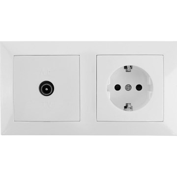 Aigostar - TV-pistikupesa ja SCHUKO 230 V pistikupesa raamiga, valge
