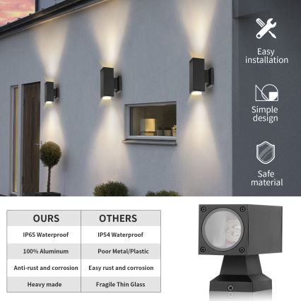Aigostar - Välisseinale kinnitatav seinavalgusti 2xGU10/230V IP65 must ruudukujuline