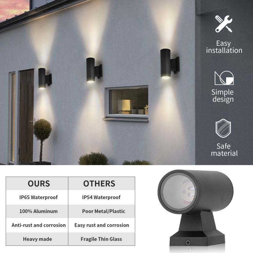 Aigostar - Välisseinale paigaldatav seinavalgusti 2xGU10/35W/230V IP65, must, ümmargune