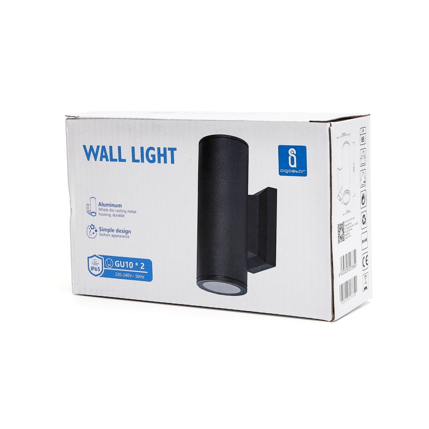 Aigostar - Välisseinale paigaldatav seinavalgusti 2xGU10/35W/230V IP65, must, ümmargune