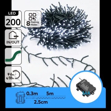 Aigostar - välitingimustesse mõeldud LED-jõulutuled 200xLED/8 funktsiooni 3xAA 5,3 m IP44 külmvalge