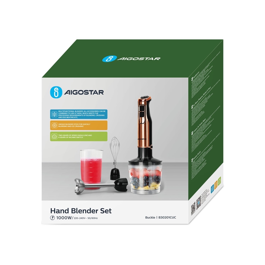Aigostar - Varsblender 1000W/230V roos kuldne