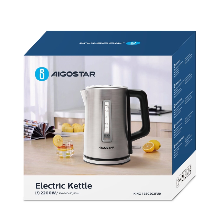 Aigostar - Veekeetja 1,7l 2200W/230V matt kroom