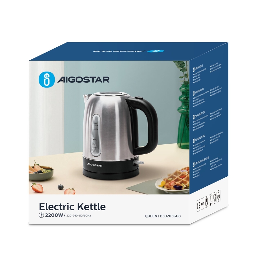 Aigostar - Veekeetja 1,7l 2200W/230V matt kroom