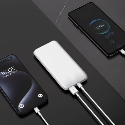 Akupank 10000 mAh 10W Power Delivery 2xUSB-C + 1xUSB-A valge