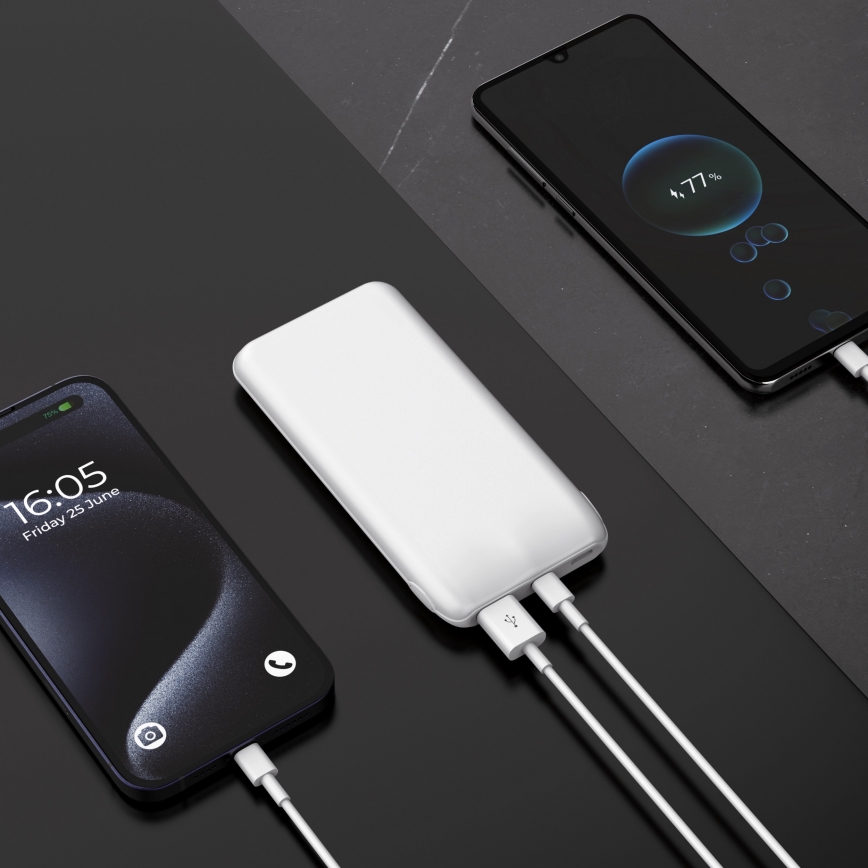 Akupank 10000 mAh 10W Power Delivery 2xUSB-C + 1xUSB-A valge