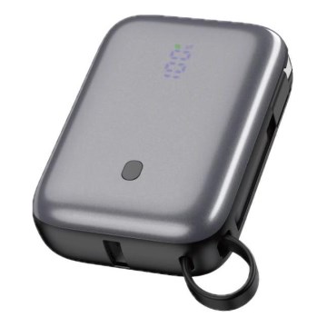 Akupank 10000 mAh 20W Power Delivery Compact sisseehitatud tagasitõmmatava USB-C kaabliga 1m must