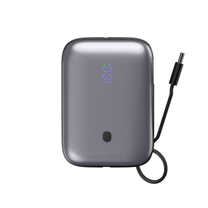 Akupank 10000 mAh 20W Power Delivery Compact sisseehitatud tagasitõmmatava USB-C kaabliga 1m must