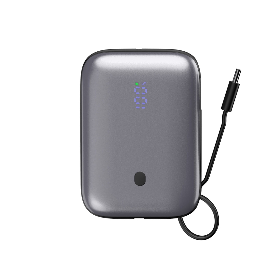 Akupank 10000 mAh 20W Power Delivery Compact sisseehitatud tagasitõmmatava USB-C kaabliga 1m must