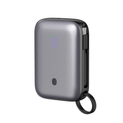 Akupank 10000 mAh 20W Power Delivery Compact sisseehitatud tagasitõmmatava USB-C kaabliga 1m must