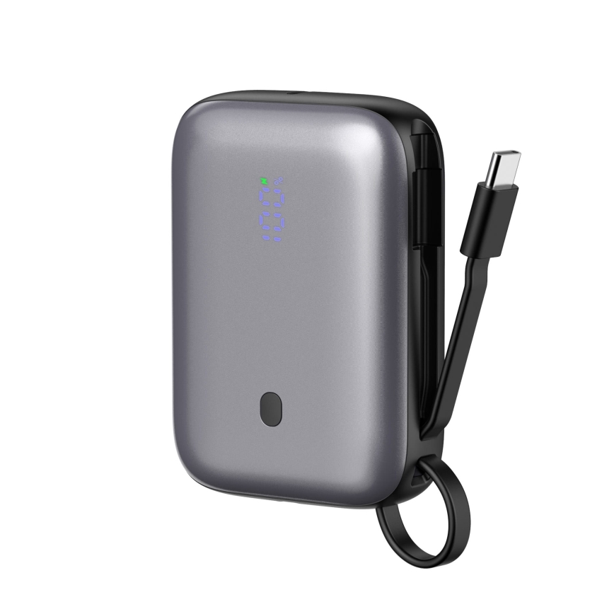 Akupank 10000 mAh 20W Power Delivery Compact sisseehitatud tagasitõmmatava USB-C kaabliga 1m must