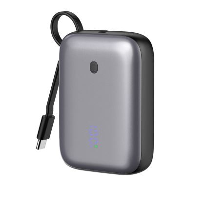 Akupank 10000 mAh 20W Power Delivery Compact sisseehitatud tagasitõmmatava USB-C kaabliga 1m must
