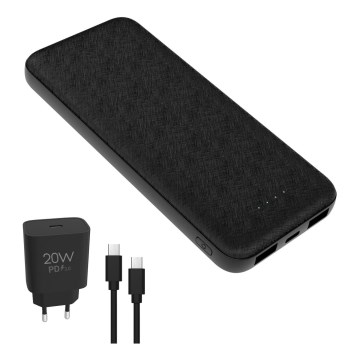 Akupank 10000 mAh + adapter 20W Power Delivery + USB-C/USB-C kaabel 1m must