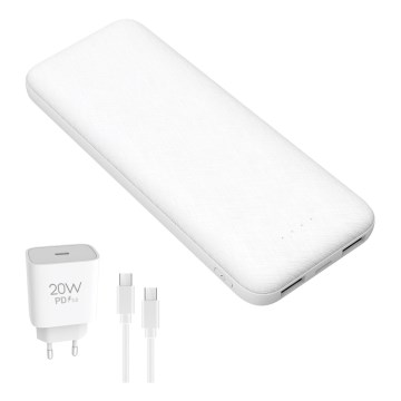 Akupank 10000 mAh + adapter 20W Power Delivery + USB-C/USB-C kaabel 1m valge