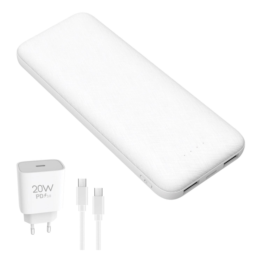 Akupank 10000 mAh + adapter 20W Power Delivery + USB-C/USB-C kaabel 1m valge