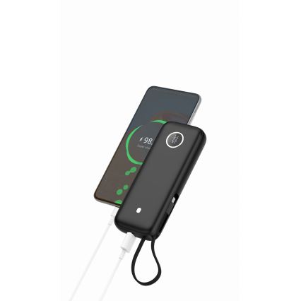 Akupank 20000 mAh, 1× USB-A + 2× USB-C, koos 1 m USB-kaabliga, must