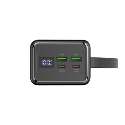 Akupank 40000 mAh 65W Power Delivery 2xUSB-A + 2xUSB-C + LED taskulamp ja USB-C kaabel 1m must