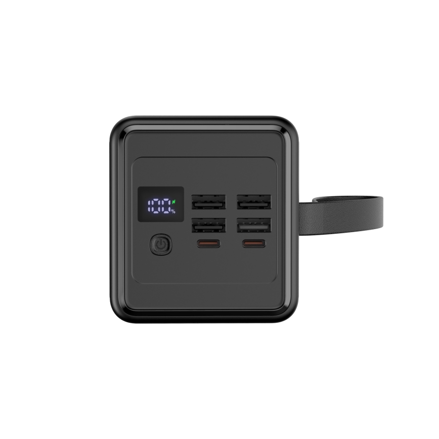 Akupank 60000 mAh 20W Power Delivery 4xUSB-A + 2xUSB-C + LED taskulamp ja USB-C kaabel 1m must