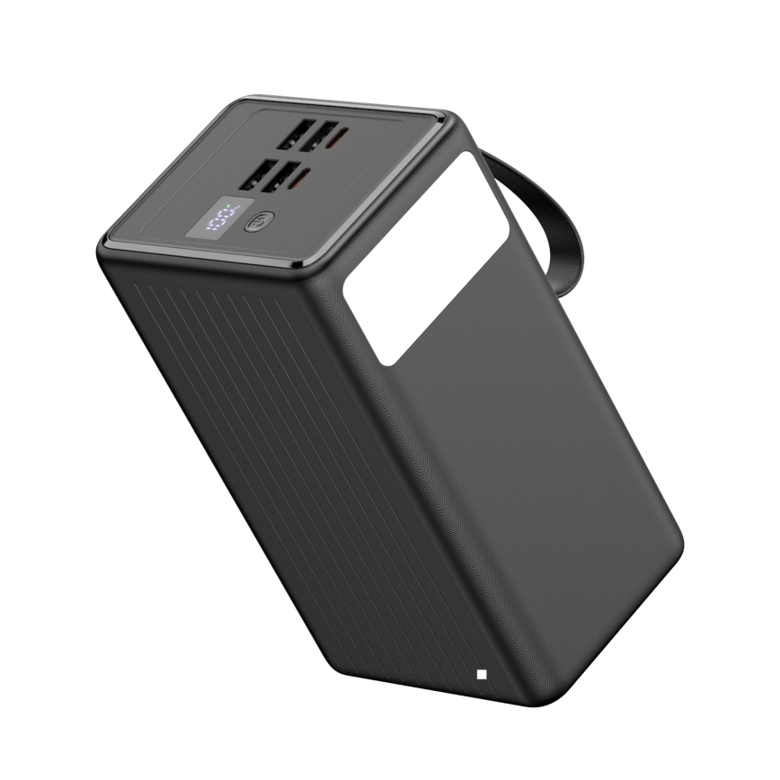 Akupank 70000 mAh, 20W Power Delivery, 4× USB-A + 2× USB-C, LED-taskulambiga ja 1 m USB-C-kaabliga, must
