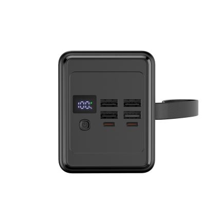 Akupank 70000 mAh, 20W Power Delivery, 4× USB-A + 2× USB-C, LED-taskulambiga ja 1 m USB-C-kaabliga, must
