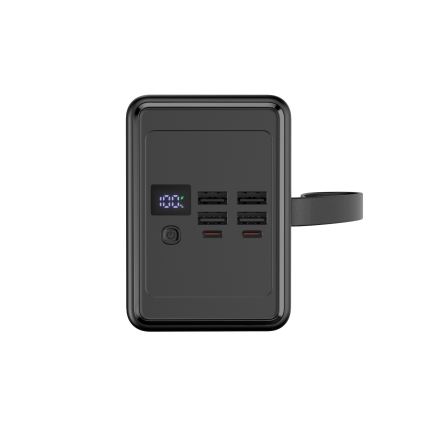 Akupank 80000 mAh 20W Power Delivery 4xUSB-A + 2xUSB-C LED-taskulambiga ja 1m USB-C-kaabliga must